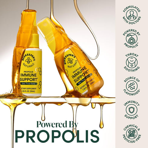Propolis Throat Spray by Beekeeper's Naturals, Natural Immune Support & Sore Throat Relief, 1.06 oz