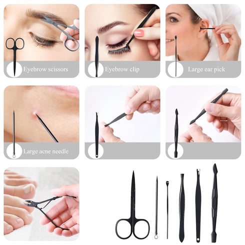 Manicure Pedicure Kit, 5 Pieces Nail Clippers Set for Fingernails & Toenails with Travel Case for Men & Women