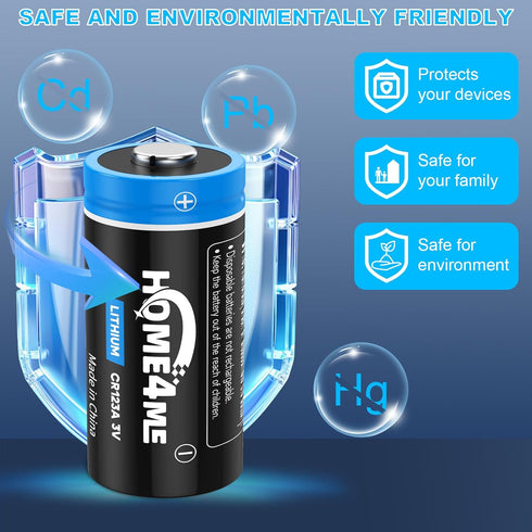 Home4me CR123A 3V 1650mAh 123A CR123 CR17345 10 (20 Pack) Lithium Battery, Lithium Batteries, Battery for Home Security