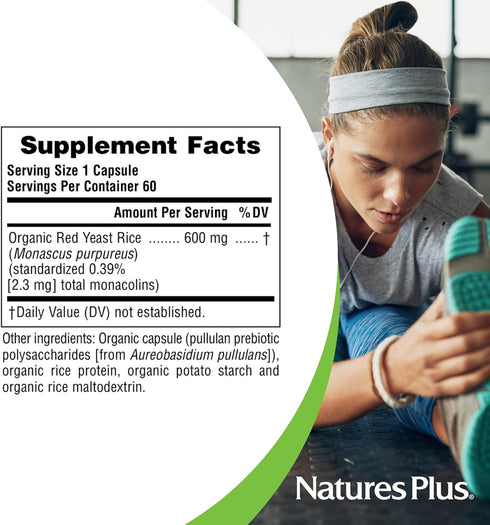 Natures Plus Source of Life Garden Organic Red Yeast Rice - 600 mg, 60 Vegan Capsules for Well-Being
