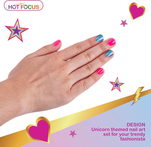 Hot Focus Scented Nail Boutique – 168 Piece Unicorn Nail Art Kit, Includes Press on Nails, Nail Patches, Nail Stickers,