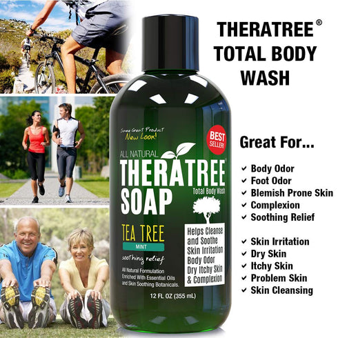 TheraTree Tea Tree Oil Soap with Neem Oil, 12oz, Helps Skin Irritation and Body Odor