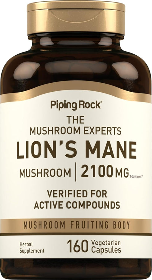Piping Rock Lions Mane Supplement Capsules 2100mg 160 Count, Vegetarian, Non-GMO & Gluten Free Extract