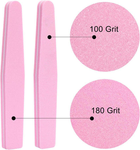 Nail Buffers 20 Pack - 100/180 Grit Nail Buffer Block Sponge for Acrylic/Natural Nails, Pink