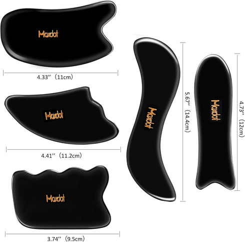 Maxdot 5 Pieces Gua Sha Massage Tools Set - Scraping Massage Tools for Face Back Neck Therapy