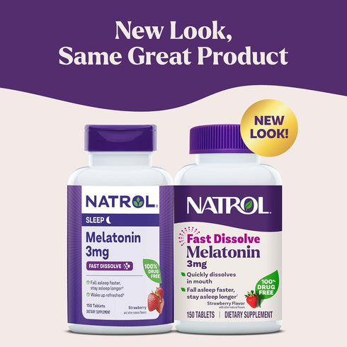 Natrol Fast Dissolve Melatonin 3 mg, 150 Strawberry-Flavored Tablets for Restful Sleep