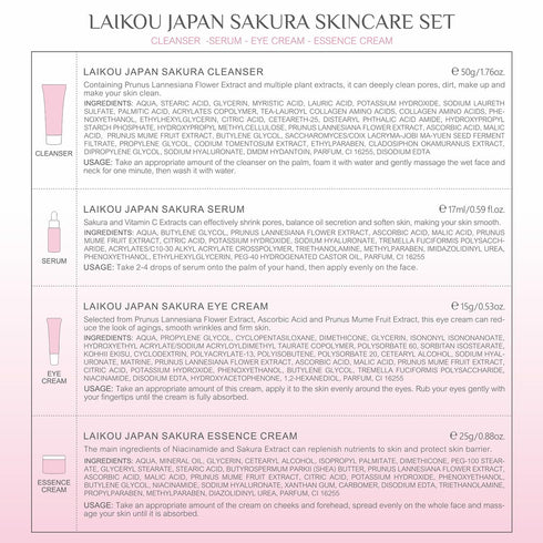 Skin Care Set JAPAN SAKURA: Beauty Gift Sets with Cleanser, Serum, Eye Cream, Face Cream Travel Kit for Women