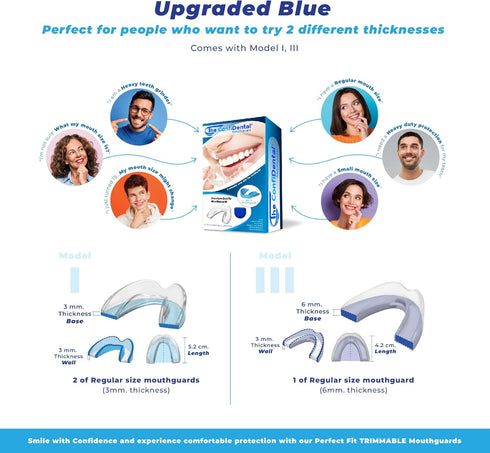 Pack of 3 Moldable Mouth Guards for Teeth Grinding | Includes 2 Regular and 1 Heavy Duty Guard for Bruxism