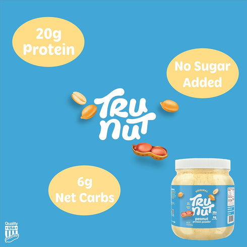 Tru-Nut Plant Based Peanut Butter Protein Powder - Vegan Protein Powder, Non Dairy, Gluten Free, Non GMO, Natural Protein Powder 24oz