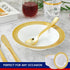 JOLLY CHEF 50 Plastic Bowls with Gold Rim, 12oz Disposable Soup Bowls, Heavy Duty for Parties and Catering