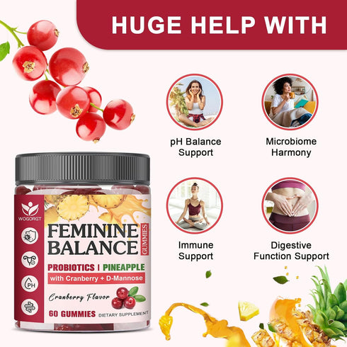 Gummies Gummies 60Ct (2pack) Feminine Balance for Women - Vaginal Health, pH Balance Support, Pineapple Probiotics