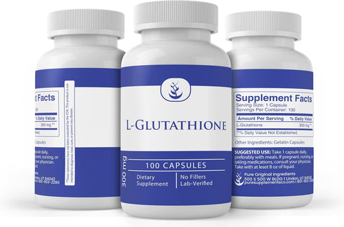 PURE ORIGINAL INGREDIENTS L-Glutathione (100 Capsules) Reduced, Lab Verified, Always Pure, No Additives or Fillers.