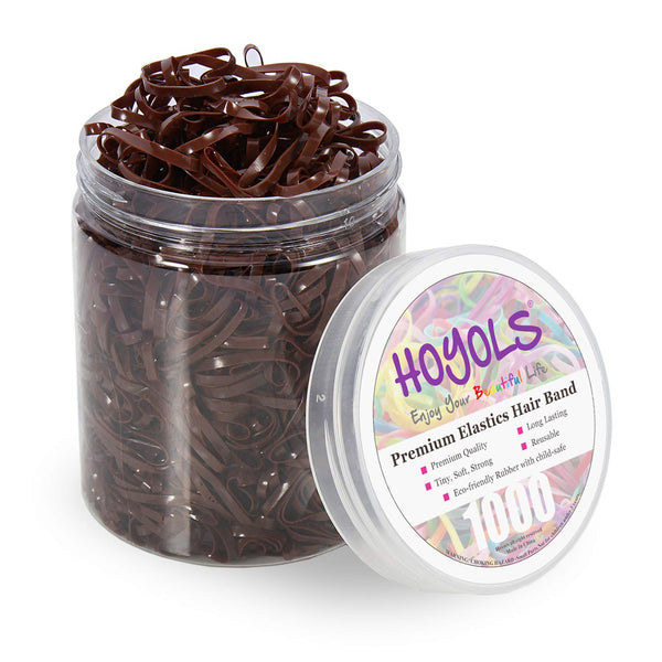 Hoyols Strong Hair Elastic Rubber Bands, No Damage Ties for Women, 1000 Piece Pack, Brown