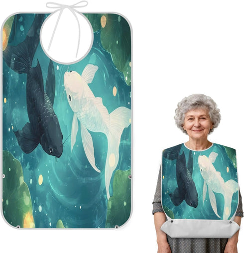 YETTASBIN Koi Fish Waterproof & Leakproof Adult Bibs with Crumb Catcher, Adjustable Reusable