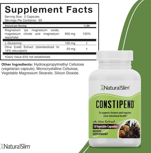 NaturalSlim Magnesium Oxide, 120 Vegetable Capsules for Constipation Relief & Colon Cleanser
