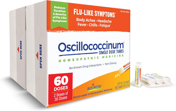 Boiron Oscillococcinum - Relief from Flu-Like Symptoms, Body Aches, Headache, Fever, 60 Count (2 Pack of 30)