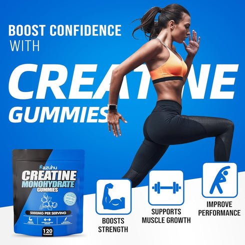 Creatine Monohydrate Gummies for Men & Women - 5g per Serving, Sugar Free, Vegan, Pre-Workout Supplement (120 Count) -