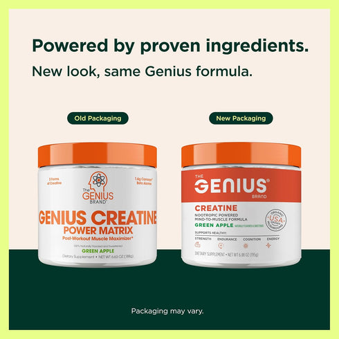 Genius Micronized Creatine Monohydrate Powder, Post Workout Supplement, Green Apple Flavor - 195g for Muscle Building