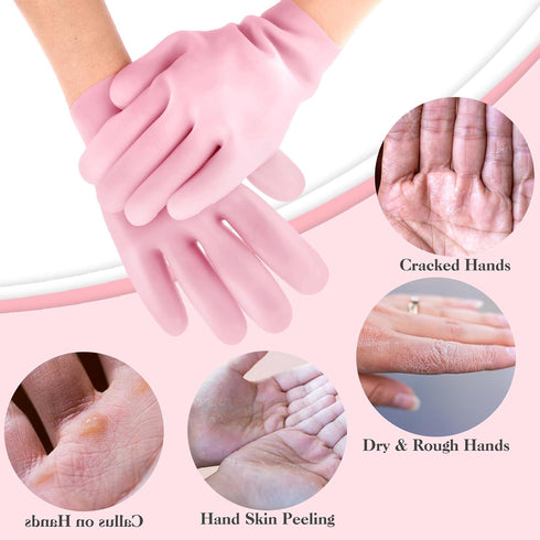 Sibba Silicone Moisturizing Gloves - 2 Pairs Spa Gel Hydrating Gloves for Women's Hand Care, Aloe Lotion Anti-Slip