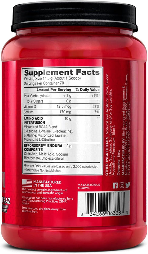 BSN Amino X Muscle Recovery & Endurance Powder, 10 Grams of Amino Acids, Blue Raz, 70 Servings
