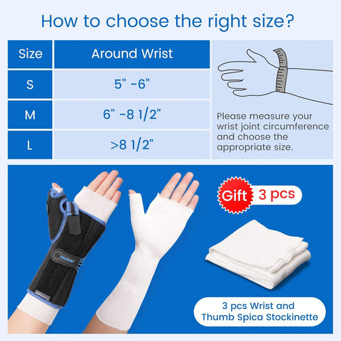 Velpeau Carpal Tunnel Wrist Brace, Thumb Stabilizer Night Support, Pain Relief for Tendonitis, Left Hand, L