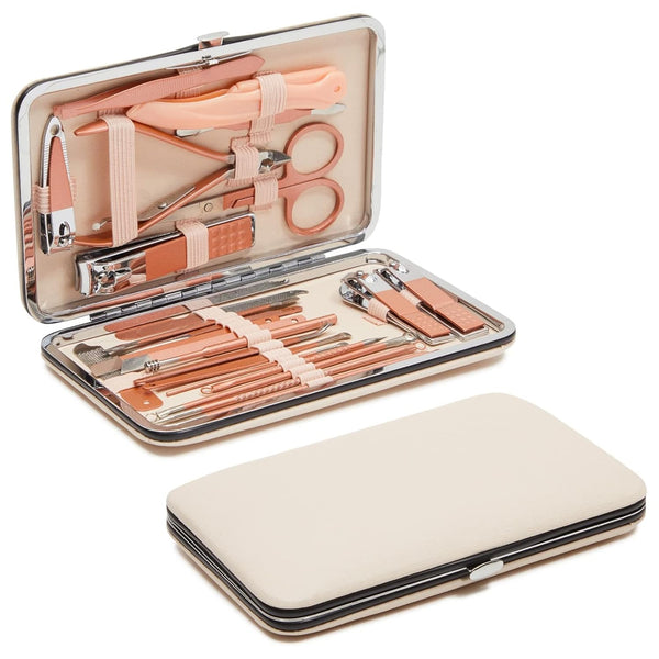 Okuna Outpost Pink Manicure Pedicure Kit, 23-in-1 Nail Clipper Set for Women with Travel Case