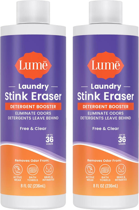 Lume Laundry Stink Eraser - Detergent Booster & Sink Soak, Eliminates Body Odor in Clothes, 8 Fl Oz (2 Pack)