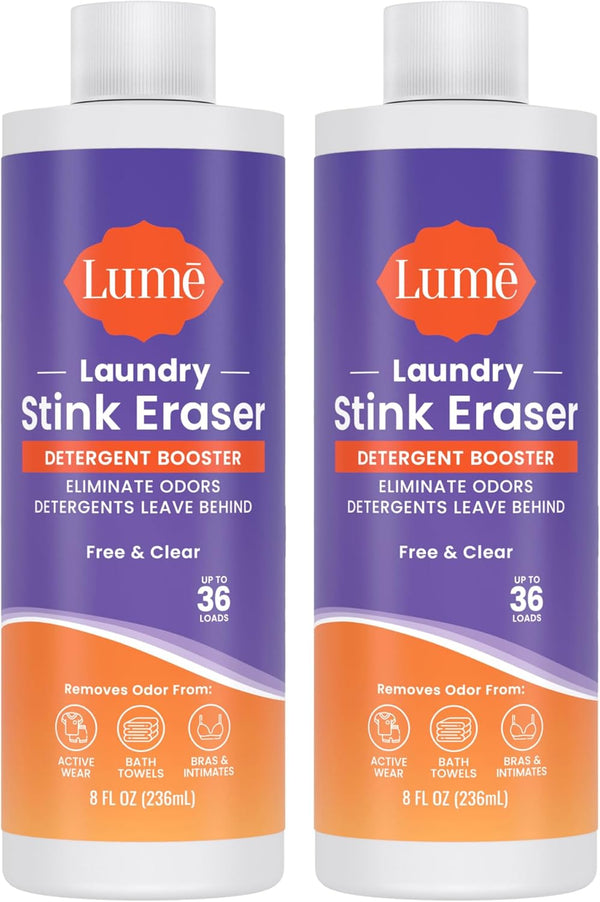 Lume Laundry Stink Eraser - Detergent Booster & Sink Soak, Eliminates Body Odor in Clothes, 8 Fl Oz (2 Pack)
