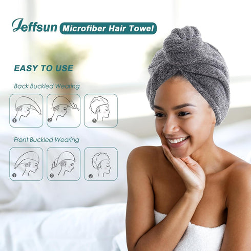 JEFFSUN Microfiber Hair Towel Wrap for Women, 2 Pack Super Absorbent Quick Dry Turban for Curly Long Thick Hair, 2