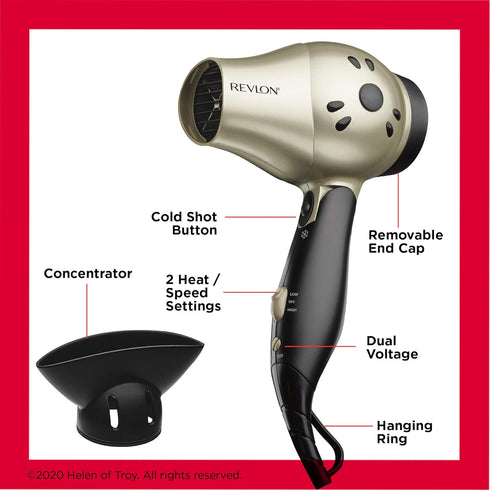 REVLON 1875W Compact Folding Handle Hair Dryer, Great for Travel