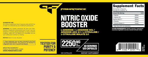 Primaforce Nitric Oxide Booster, 2,250mg, 120 Capsules, 40 Servings for Pre-Workout and Post-Workout