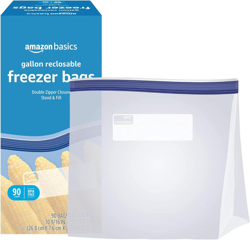 Amazon Basics Freezer Gallon Bags - Stand & Fill Base, 90 Count