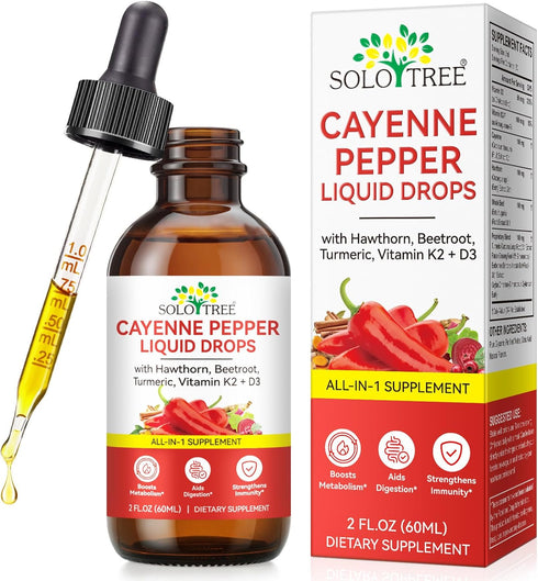 ISUNRISE Cayenne Pepper Drops Supplement Liquid with Hawthorn Berry, Vitamin D3 K2, Beet