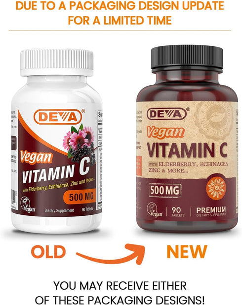 DEVA Vegan Vitamin C, 500 MG with Elderberry, Echinacea, Zinc & More, Vegan & No Animal Ingredients, 90 Tablets, 1-Pack