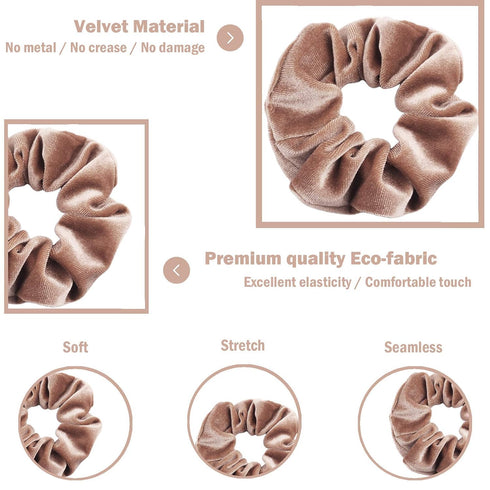 IVARYSS Scrunchies for Women, 12 Pcs Neutral Velvet Hair Bands, Classic Thick Scrunchy Ties, Hair Accessories