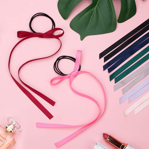 PAGOW 10 Pieces Long Silk Ribbon Hair Bands, Colourful Hair Scarf with Bow, Satin Hair Scrunchies for Women, Kids, Girls