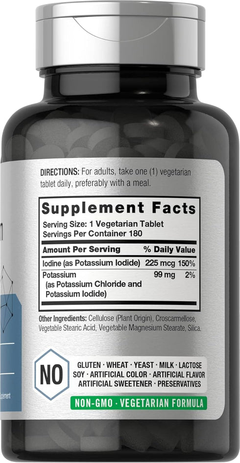 Horbaeach Potassium Plus Iodine | 180 Vegetarian Tablets | Non-GMO and Gluten Free Supplement