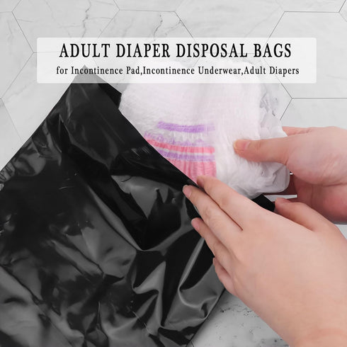 Adult Diaper Disposal Bags Pack of 100, Black Disposable Bags 9.84x13.78inches Zip Seal Opaque Incontinence Pad Disposal