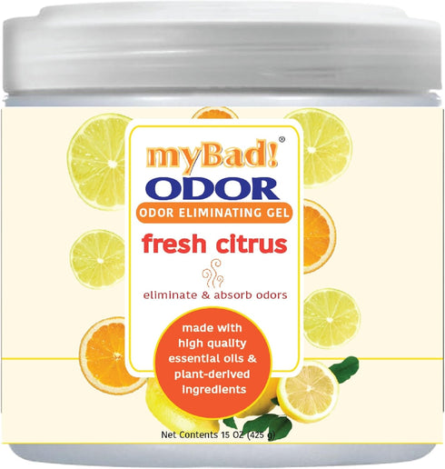 Odor Eliminator Essential Oil Gel, 15 oz, Air Freshener, Eliminates Odors in Bathroom, Pet Area, Closets (Fresh Citrus,