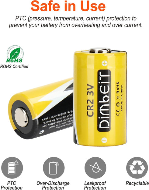 CR2 3V Lithium Battery 1000mAh, 12 Pack with 10 Years Shelf Life for Golf Rangefinder, Flashlight