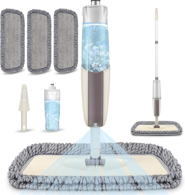 MEXERRIS Spray Mops for Hardwood Floor Cleaning, Microfiber Dust Mop with 3X Reusable Washable Pads