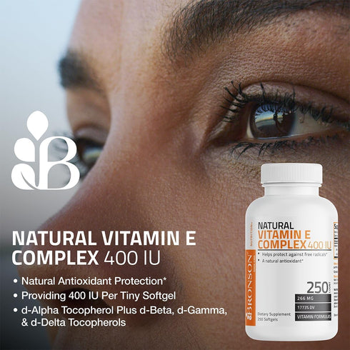 Bronson Natural Vitamin E Complex, 400 I.U. Supplement - d-Alpha Tocopherol Plus d-Beta, d-Gamma, & d-Delta