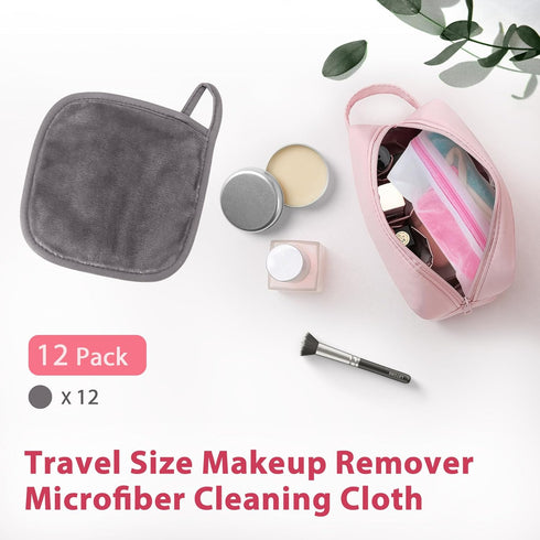 Makeup Remover Cloth, 6" x 6" Reusable Face Towels for Washing Face, Microfiber Makeup Remover Pads with Mesh Bag, 12