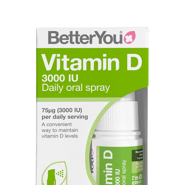 BetterYou Vitamin D3 Spray Liquid, 3000 IU Strength per Single Spray, 0.507 Fl Ounce (100 Sprays), Peppermint Flavour,