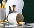 IEEK Glass Makeup Brush Holder Organizer - White and Gold Ceramic Cup for Brushes, Modern Striped Vase