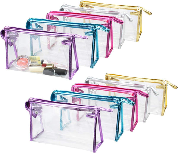 Hedume 10 Pcs Transparent Waterproof Cosmetic Bag, PVC Clear Makeup Organizing Bags with Zipper for Travel