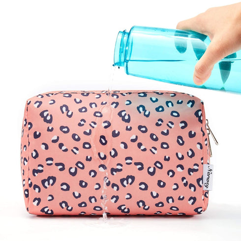Narwey Cute Cheetah Makeup Bag, Travel Cosmetic Bag Organizer with Compartments for Women Girls, Large, Leopard