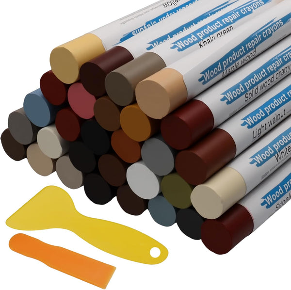 Zorfeter 20 Pack Wood Filler Sticks with 2 Scrapers, 20 Colors Wood Wax