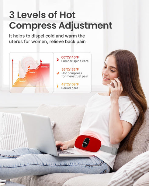 iDOO Wearable Heating Pad - FSA HSA Eligible, Period Cramps Relief with 3 Heat Levels & Massage Modes, Red