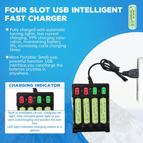 Fytoo 8PCS 1.2V 700mAh Ni-Cd AAA Battery with USB Charger for Wireless Microphone, Electric Toys, RC Mouse, Calculator,